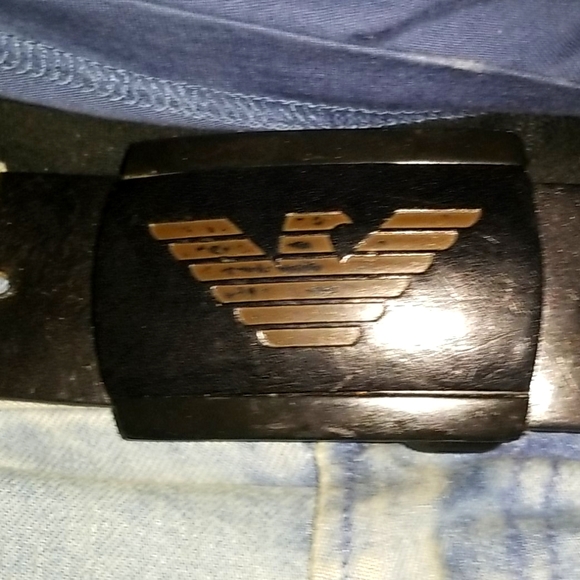 Armani Jeans Black Leather Logos Belt Buckle 32 36